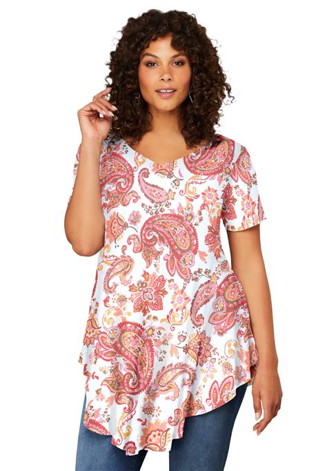 Roaman's Women's Plus Size Swing Ultra Femme Tunic - 26/28, Coral ...