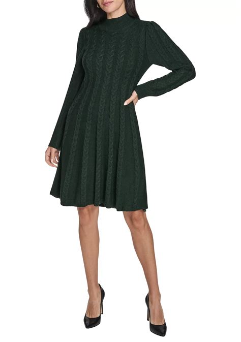 Jessica Howard Women's Long Sleeve Mock Neck Solid A-Line Sweater Dress ...