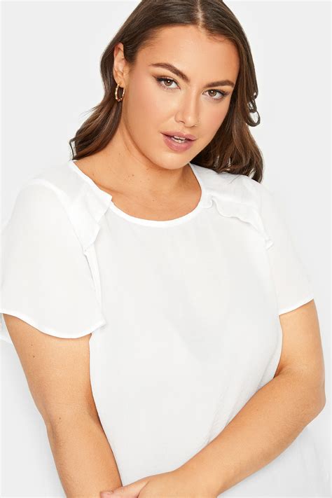YOURS Plus Size White Frill Short Sleeve Blouse | Yours Clothing