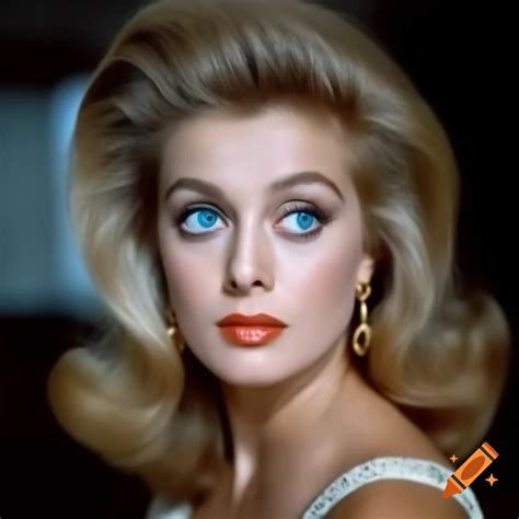 Hyper-realistic color photograph of european actress from 1963 with ...