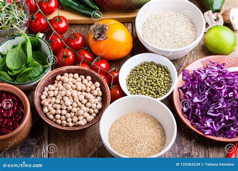 Variety of Fresh Vegetables, Fruits, Dry Grains and Beans Stock Photo ...