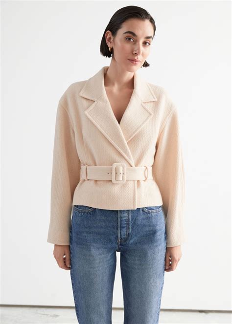 Short Belted Wool Blend Jacket | Wool jackets women, Wool blend jacket ...