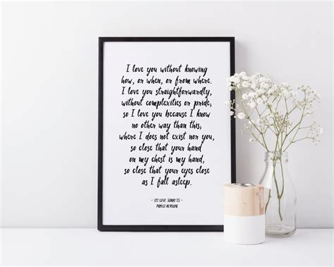 100 Love Sonnets XVII Quote Prints Pablo Neruda I Love You - Etsy