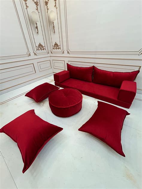 4'' Thick Unique Burgundy Color Luxury Velvet Floor Seating Cushion ...