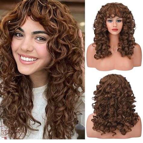 Amazon.com : LONAI Curly Wig with Bangs for Women Long Ginger Light ...