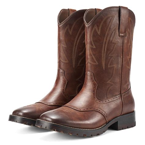 Rollda Cowboy Boots for Men Western Boots Men's Square Toe Chunky Heel ...