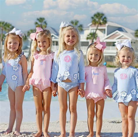 Pink Stripe Seersucker Girls Rash Guard Swim Set – Classic Whimsy
