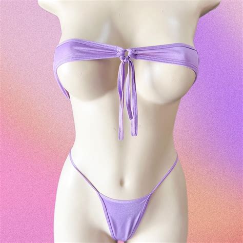 Purple one piece micro bikini! Super tiny suggested... - Depop