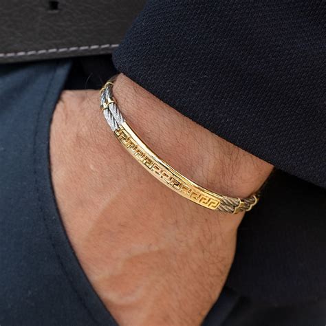 Men's Gold Bracelet, 14k Solid Gold Men Cuff Bracelet, Custom Design ...