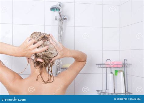 Young Attractive Blondie Woman Taking a Shower Stock Image - Image of ...