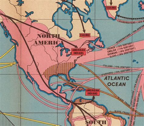 Old Map of Mass Migrations of Mankind, 1944 by Edwin Sundberg - Out of – The Unique Maps Co.