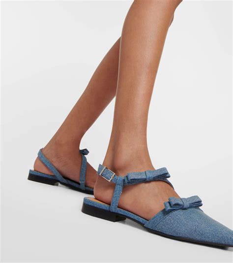Ganni Bow-detail denim ballet flats GANNI