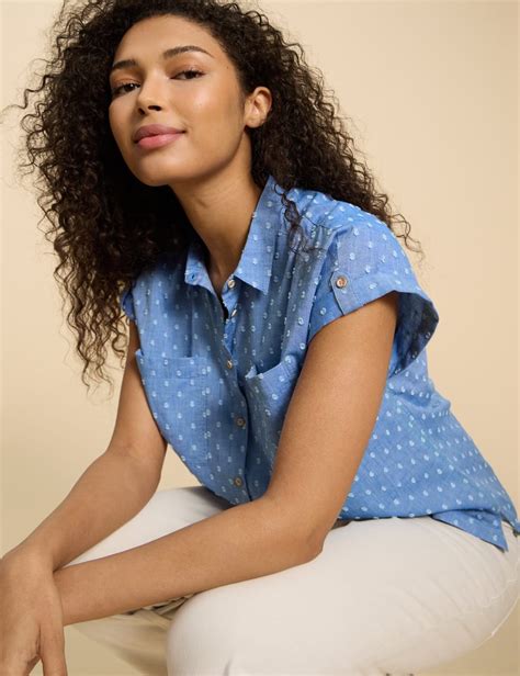 Pure Cotton Polka Dot Collared Cap Sleeve Shirt | White Stuff | M&S