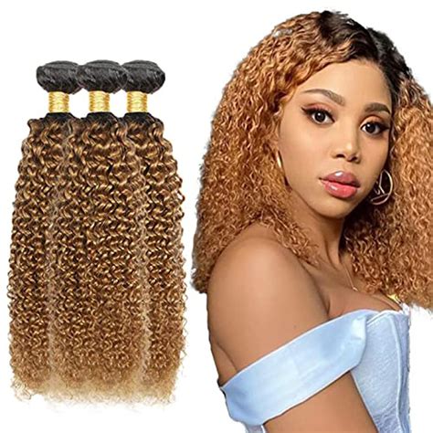 Amazon.com : 1B/27 Kinky Curly Bundles Human Hair Ombre 3 Bundles Tow ...