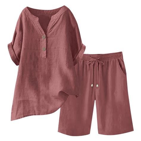 Ladies Two Piece Loungewear Set Cotton Linen Sets for Women 2 Piece ...