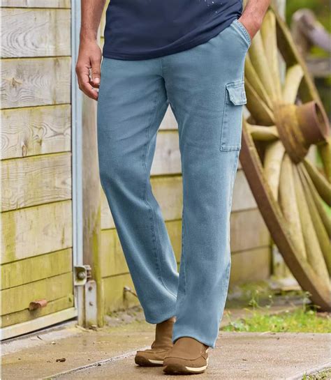 Men's Light Blue Cargo Jeans - Elasticated Waistband | Atlas For Men