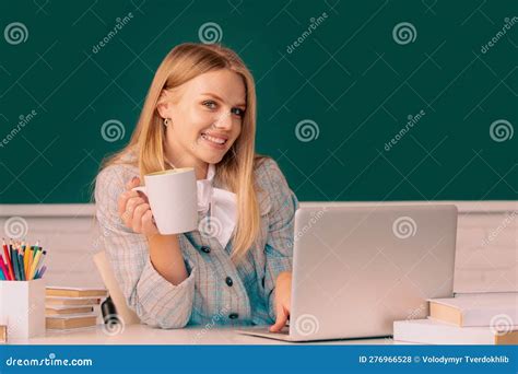 High School Student with Cup Learning English or Mathematics in Class ...