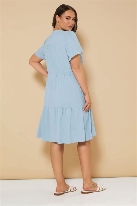 YOURS Plus Size Light Blue Textured Tiered Midi Dress | Yours Clothing