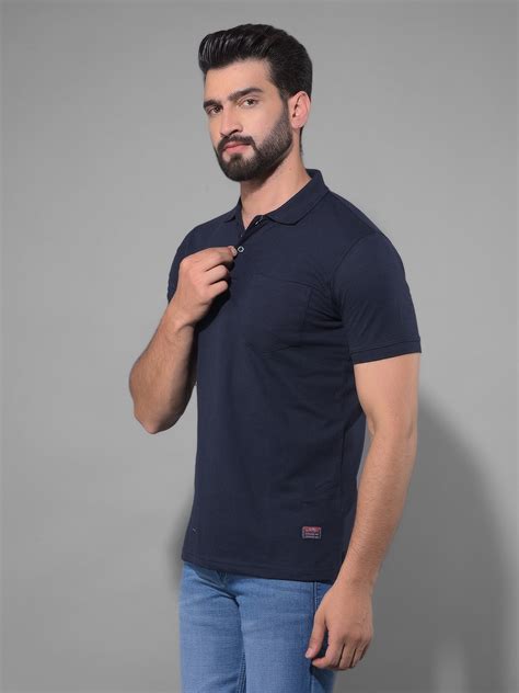 Timeless Style: Cobb Solid Navy Blue Polo Neck T-Shirt | Shop Now!