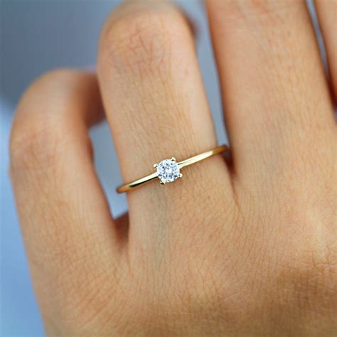 Engagement Ring Diamond Solitaire Gold Ring Simple | Etsy