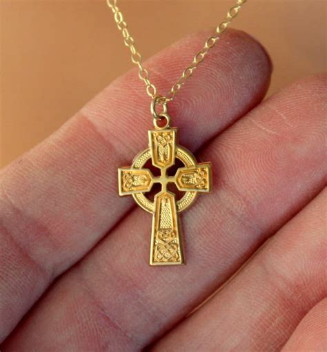 Gold Celtic Cross Necklace Women Irish Jewelry Crosses Gift Medium Size ...
