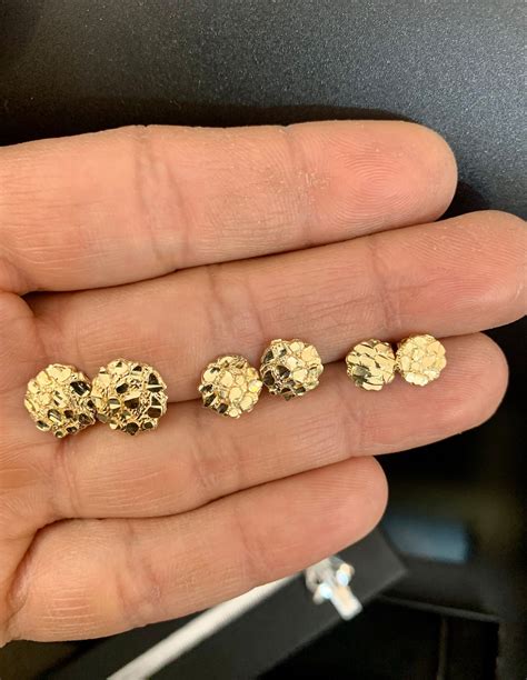 Elegant 10k Gold Nugget Stud Earrings , 10k Solid Gold Studs, Nugget ...