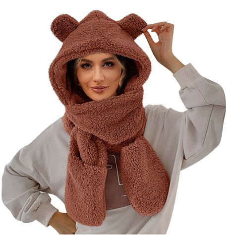 Diufon Women's Warm Hat Scarf Gloves Set Winter Plush Thickened Cute ...