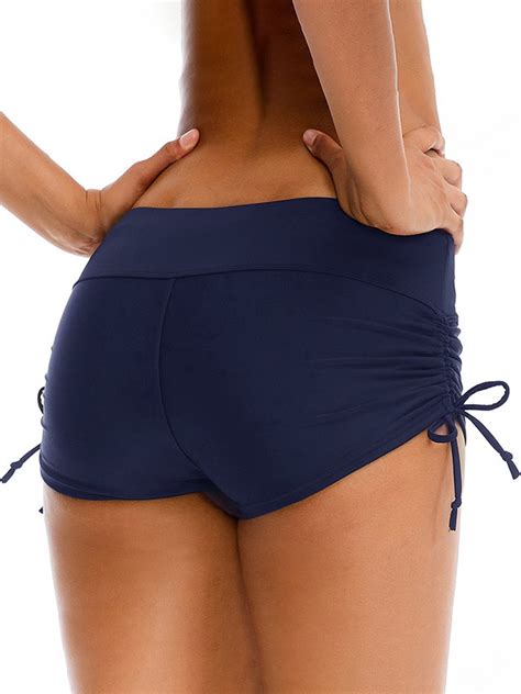 Womens Swim Shorts Stretchy Sporty Bathing Suit Bikini Bottoms Side ...