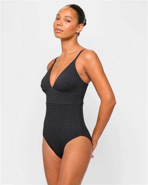 V-Front Textured One Piece Bathers - Shape Your Body - Black | Target ...