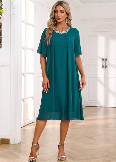 ROTITA Mesh Round Neck Turquoise Shift Dress | Loose fitting dresses ...