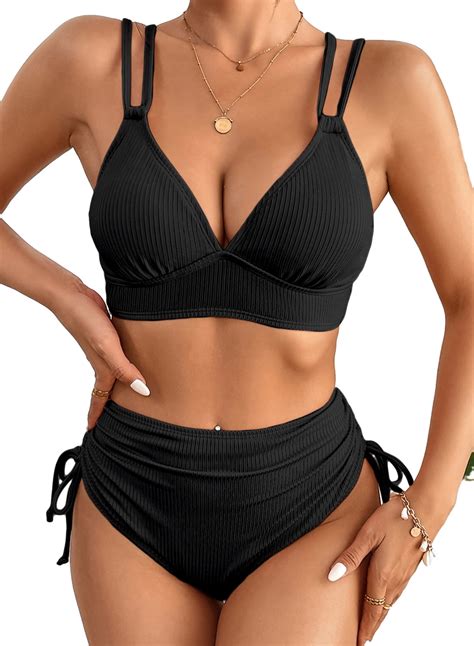 Eytino Bikinis for Women High Waisted Bikini Sets Swimsuit Ribbed V ...