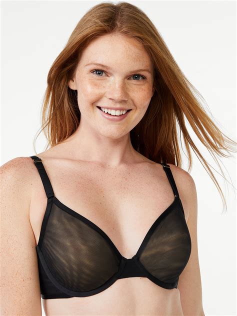 Joyspun Women's Full Coverage Sheer Mesh Unlined Bra, Sizes 34C to 42DD ...