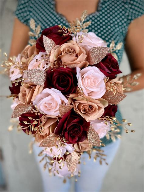 Gold Wedding Bouquets, Bridal Bouquet Pink, Pink Bridal, Rose Gold Wedding Flowers, Rose Gold ...