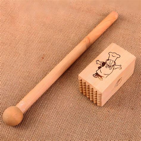 Meat Hammer Tenderizer Mallet Steak Beef Pounder Wooden Kitchen Chicken ...