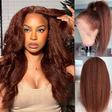 Amazon.com : YIROO Hair Reddish Brown Kinky Straight Lace Front Wigs ...