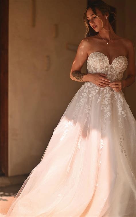 Strapless A-Line Lace Wedding Dress with Glitter Skirt - Martina Liana Wedding Dresses