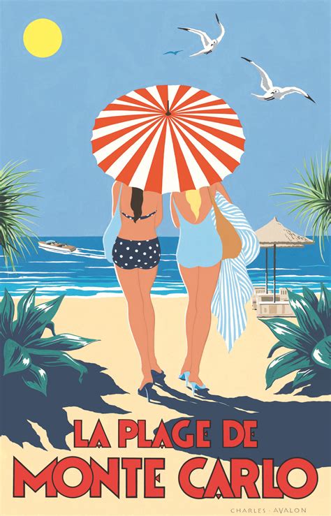 ART DECO STYLE TRAVEL POSTER---La Plage de Monte Carlo. Artist: Charles ...