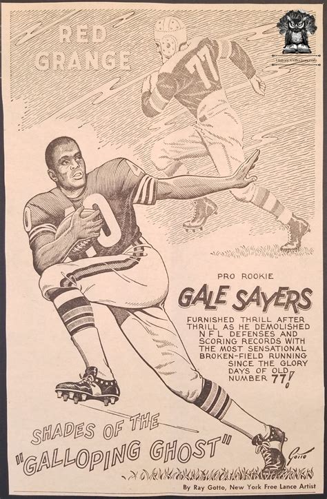1965 Gale Sayers Red Grange Newsprint Illustration - Chicago Bears NFL ...
