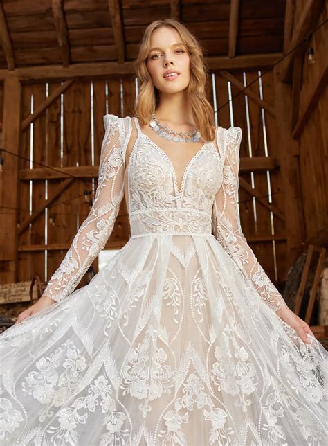 Optional Sleeve Spaghetti Strap Boho Lace Wedding Dress - Lunss