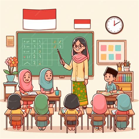A drawing of a teacher and her students in a classroom with a clock on the wall | Premium AI ...