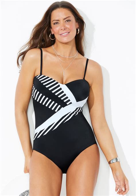 Flattering Spliced One Piece Swimsuit, Black White | Swimsuits For All