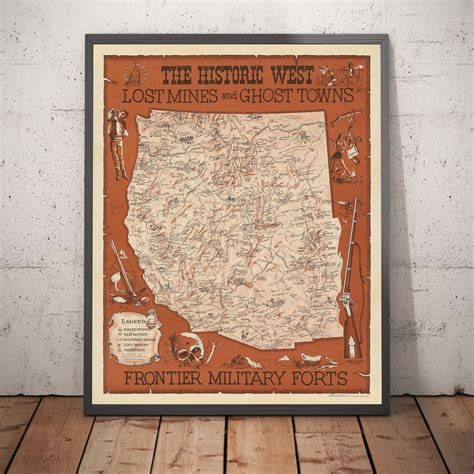 Old Map of the American Wild West by Andy Dagosta in 1968 - Cowboys, Indians, Outlaws, Frontier ...