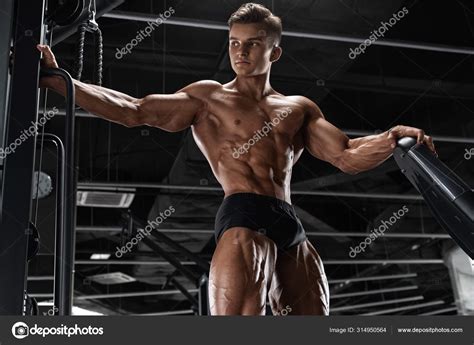 Muscular Man Workout Gym Strong Male Naked Torso Abs Stock Photo by ...
