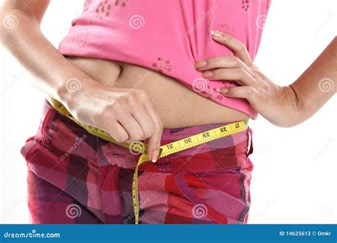 Woman Measuring Her Waist with a Measuring Tape. Stock Image - Image of ...