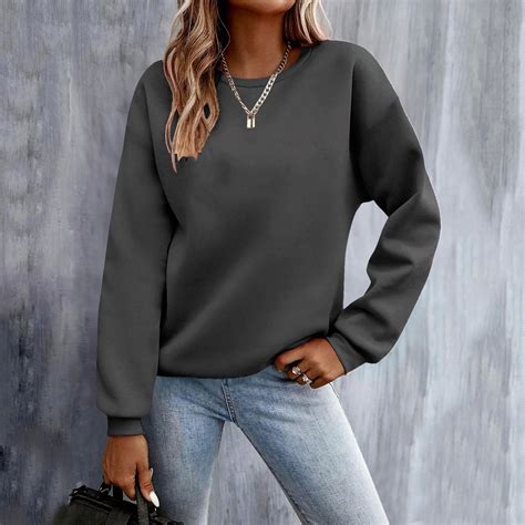 HOMBOM Dark Gray Sweatshirts for Women Trendy Plain Crew Neck Halloween ...