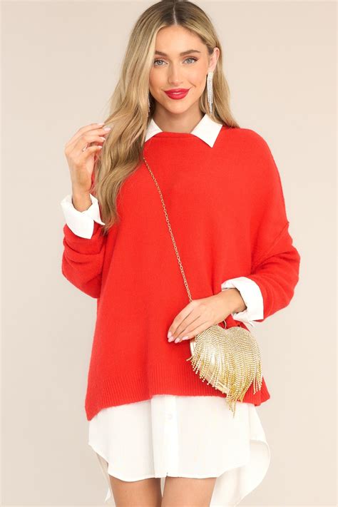 Comfortable Red Long Sleeve Sweater - All Tops | Red Dress