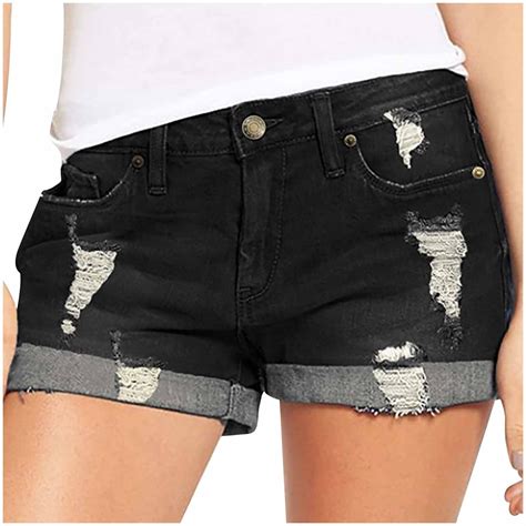 OKBOP Black Womens Shorts Plus Size Wide-Leg Ripped Relaxed Fit Casual ...