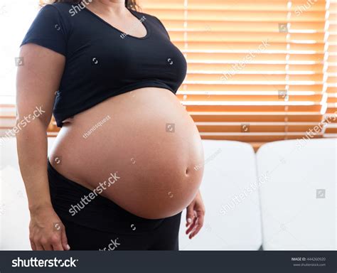 A Heavily Pregnant Woman And Large Belly. Stock Photo 444260920 ...