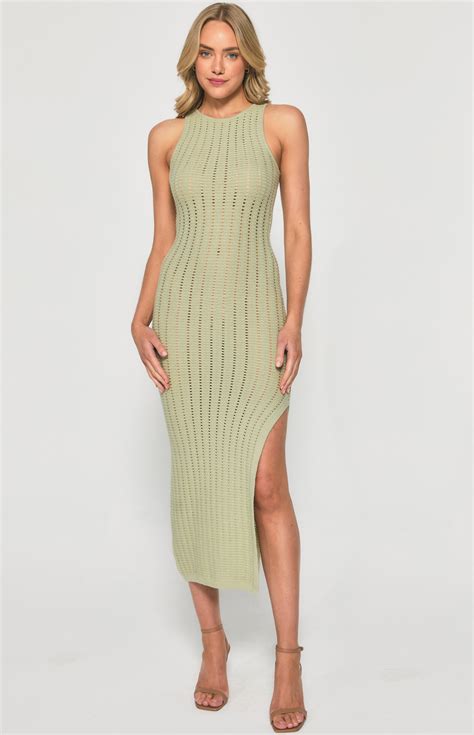 Crochet Knit Midi Dress with Side Split Details (SKN673) | Style State