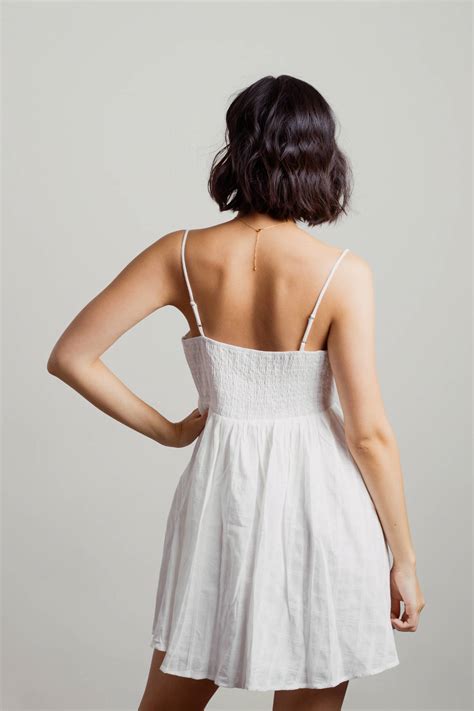 Sexy White Mini Dress - Babydoll Dress - Smocked Mini Dress